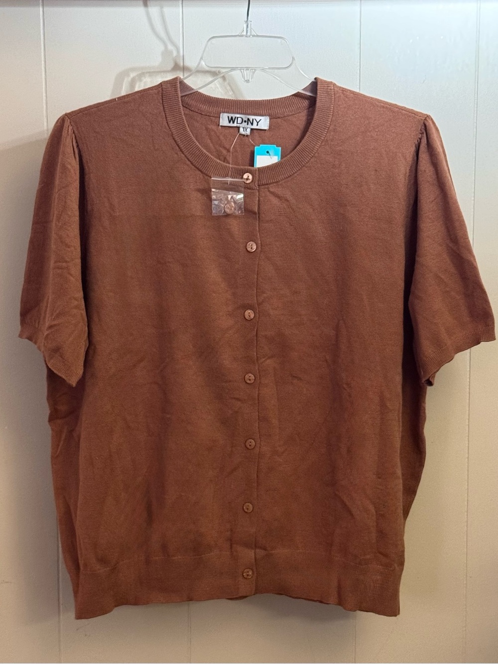WD.NY Rust Brown Short-Sleeve Button Front Cardigan
